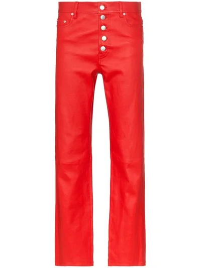 Joseph Den Buttoned Cropped Leather Trousers In Red
