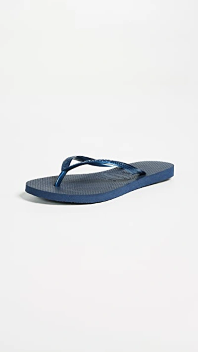 Havaianas Slim Glitter-strap Rubber Flip-flops In Navy Blue