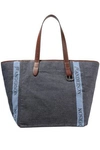 JW ANDERSON J.W.ANDERSON WOMAN LEATHER-TRIMMED PRINTED CANVAS TOTE MID DENIM,3074457345619809230