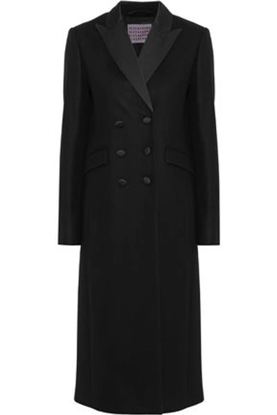Alexa Chung Alexachung Woman Double-breasted Satin-trimmed Wool And Cashmere-blend Coat Black
