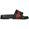 Gucci Pursuit Web Slides With Bold Stripes In Black