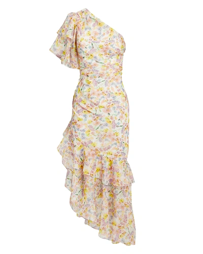 Amur Clayton Floral Print Silk One-shoulder Dress In Multi