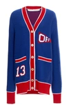 Off-white Intarsia Wool-blend Cardigan In Blue