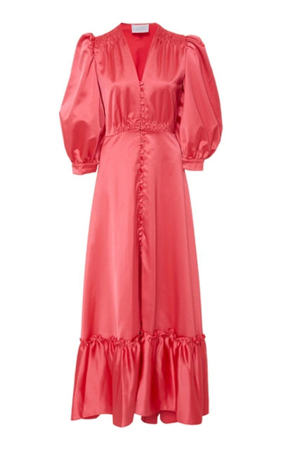 Luisa Beccaria Long Stretch Ruffled Satin Dress In Pink