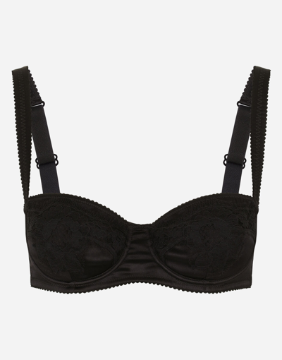 DOLCE & GABBANA SATIN BALCONETTE BRA WITH LACE DETAILING