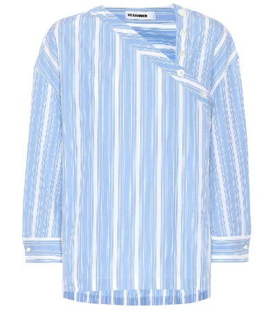 Jil Sander Asymmetric Striped Cotton-poplin Shirt In Blue