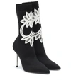ALEXANDER MCQUEEN LACE-TRIMMED KNITTED ANKLE BOOTS,P00360176
