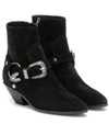 SAINT LAURENT WEST HARNESS SUEDE ANKLE BOOTS,P00366956