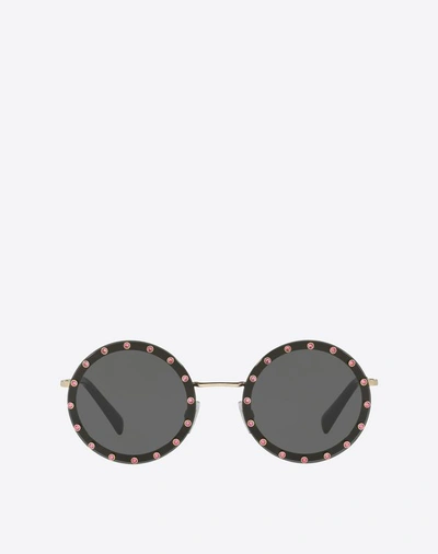 Valentino 58mm Crystal Studded Round Sunglasses In Black