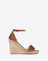 Valentino Rockstud Double Espadrille Wedge Sandals In Bright Cognac/poudre