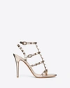 VALENTINO GARAVANI VALENTINO GARAVANI ROCKSTUD METALLIC CALFSKIN LEATHER ANKLE STRAP SANDAL 100 MM