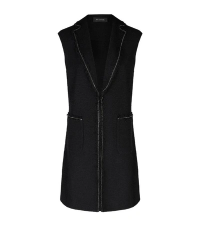 St John Soft Boucle Knit Vest W/ Patch Pocket & Chain Trim In Black