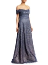 RENE RUIZ Off-The-Shoulder Embroidered Tiered Gown