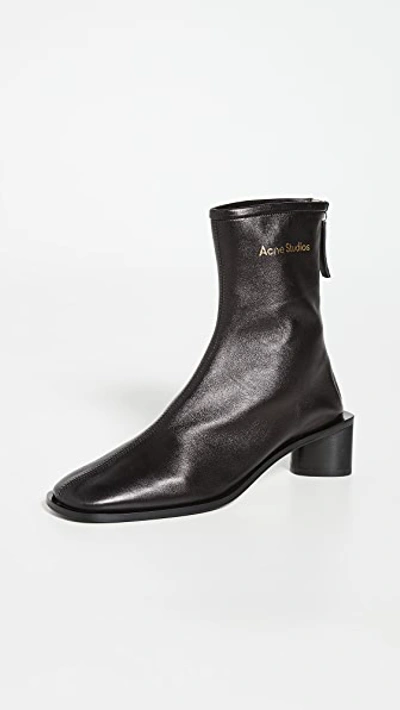 Acne Studios Logo Leather Ankle Boots In Black & Black