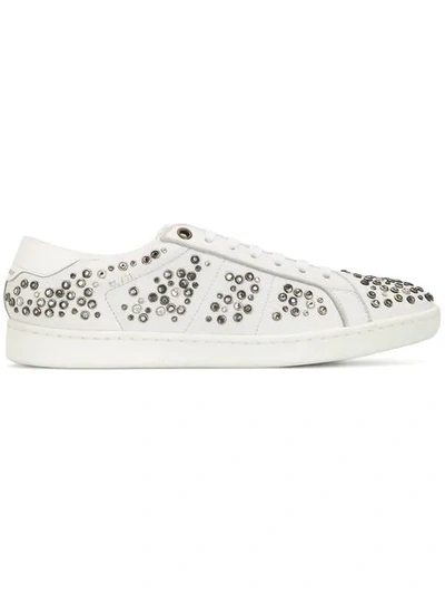 Saint Laurent Sl/01 Crystal Stud Embellished Sneakers - 白色 In White