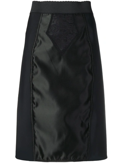 Dolce & Gabbana Satin And Lace Pencil Skirt In Black