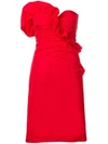 Alexa Chung Ruffled Ruched Taffeta Dress In Fire Red