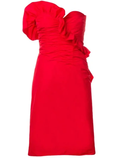 Alexa Chung Ruffled Ruched Taffeta Dress In Fire Red