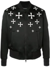 NEIL BARRETT NEIL BARRETT CROSS PRINT BOMBER JACKET - 黑色