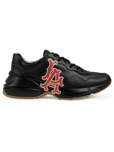 Gucci Men's Rhyton Trainer With La Angels&trade; Print In 1000 Nero