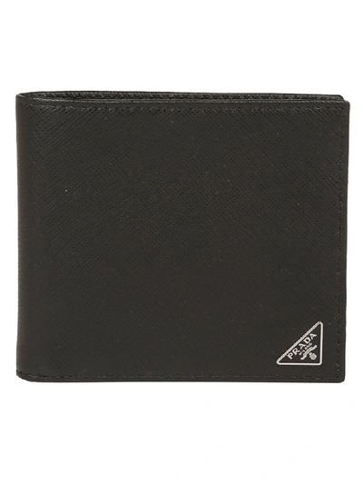 Prada Logo-plaque Saffiano Leather Bifold Wallet In Black