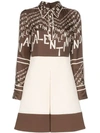 VALENTINO LETTERED LOGO CHEVRON SILK DRESS