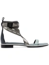 CHLOÉ SEA BLUE FABRIC STRAP LOGO PRINT SANDALS