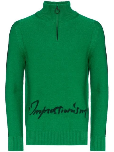 Off-white Intarsia Knit Logo Turtleneck Jumper In Green