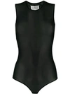 Maison Margiela Logo-patch Sleeveless Jersey Bodysuit In Black