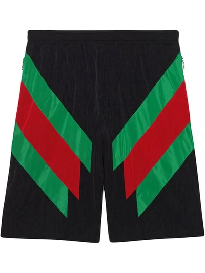 Gucci Nylon Shorts With Web Intarsia In Black