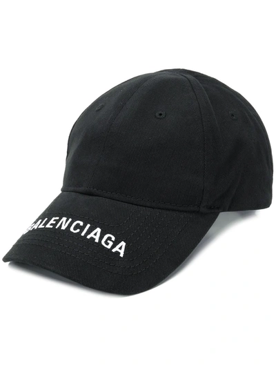 Balenciaga Logo Embroidered Cap In Black White