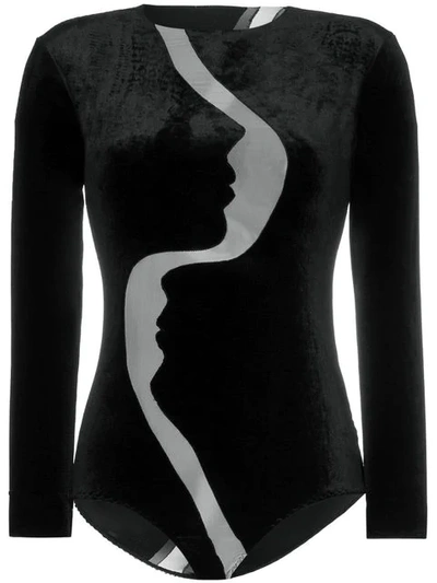 Alexia Hentsch Face Velvet And Mesh Bodysuit - 黑色 In Black