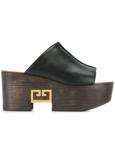 Givenchy Logo-plaque Platform Leather Mules In Black
