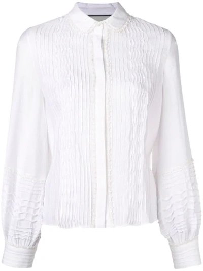 Alexis Greyson Smocked Long-sleeve Button-up Top In White