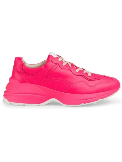 Gucci Rhyton Fluorescent Leather Sneaker In Pink