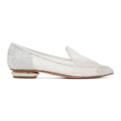 Nicholas Kirkwood Beya Orchid Embroidered Mesh Point-toe Flat Loafers In White