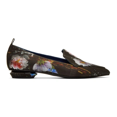 Nicholas Kirkwood Beya Satin Floral Beveled Heel Loafers In Multi