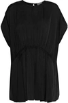 BY MALENE BIRGER BY MALENE BIRGER WOMAN ROSELOT GATHERED SILK-BLEND SATIN TUNIC BLACK,3074457345620062151