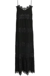 GANNI WOMAN CLARK LACE-TRIMMED CREPE MIDI SLIP DRESS BLACK,AU 76461509350117
