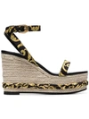 VERSACE VERSACE TRIBUTE FABRIC ANKLE STRAP STRAW WEDGES - 黑色