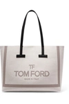 TOM FORD T MEDIUM LEATHER-TRIMMED PRINTED COTTON-CANVAS TOTE