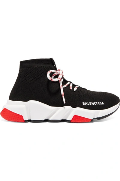 Balenciaga Speed Stretch-knit High-top Trainers In Black