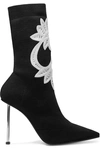 ALEXANDER MCQUEEN CROCHETED LACE-TRIMMED STRETCH-KNIT SOCK BOOTS