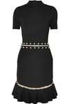 ALICE AND OLIVIA EVELYN EMBELLISHED CUTOUT STRETCH-KNIT DRESS