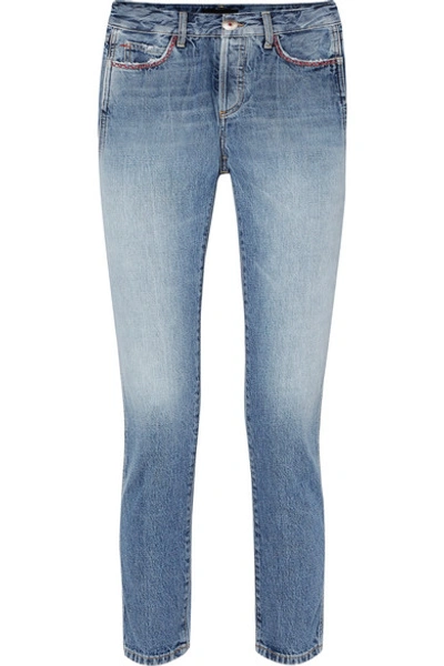 Alanui Cropped Embellished Mid-rise Slim-leg Jeans In Light Denim