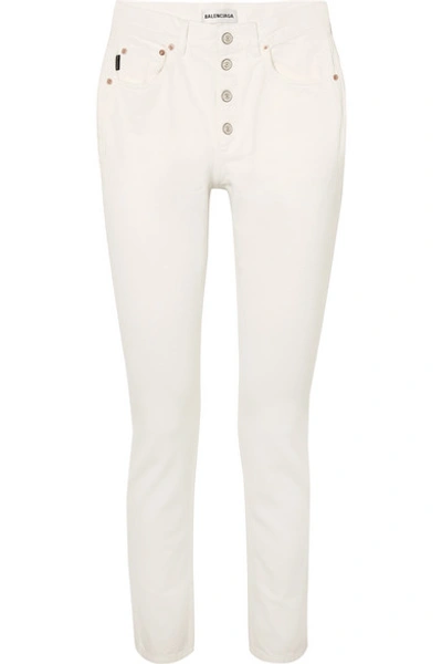 Balenciaga High-rise Button-front Stone-wash Tube Jeans In White