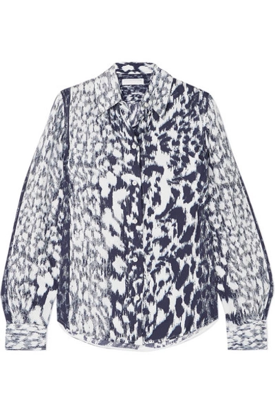 Victoria Beckham Long-sleeve Button-front Printed Silk Top In Animal