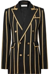 SAINT LAURENT METALLIC CANVAS-STRIPED WOOL BLAZER