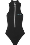 OFF-WHITE CANNETTÈ ZIP-DETAILED RIBBED PRINTED SWIMSUIT