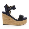 JIMMY CHOO ABIGAIL 100 BLACK AND NAVY MIX SUEDE CHUNKY WEDGES WITH WHIPSTITCHING,ABIGAIL100DWW S